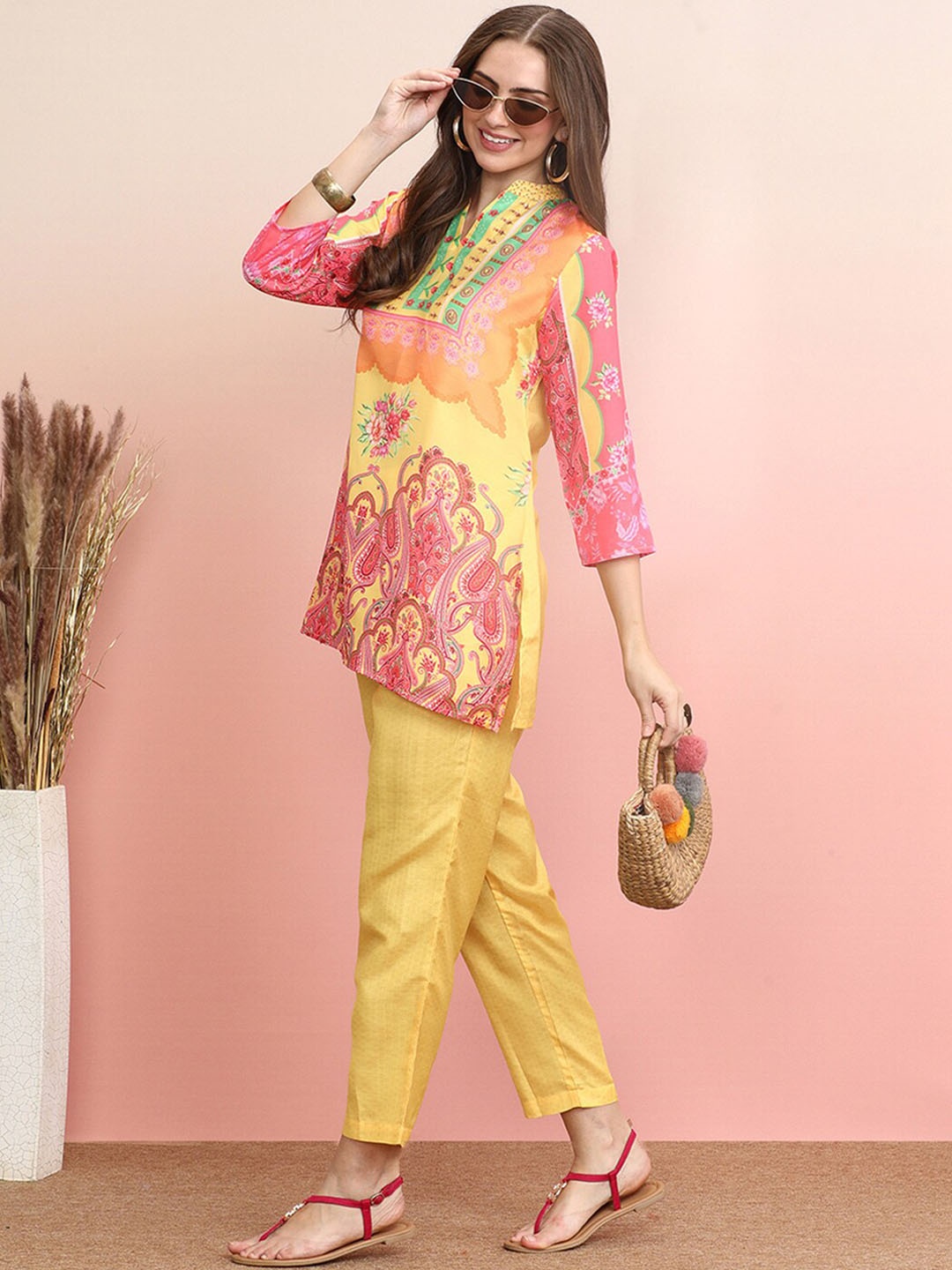 

Indo Era Printed Top and Trousers Co-Ords, Yellow