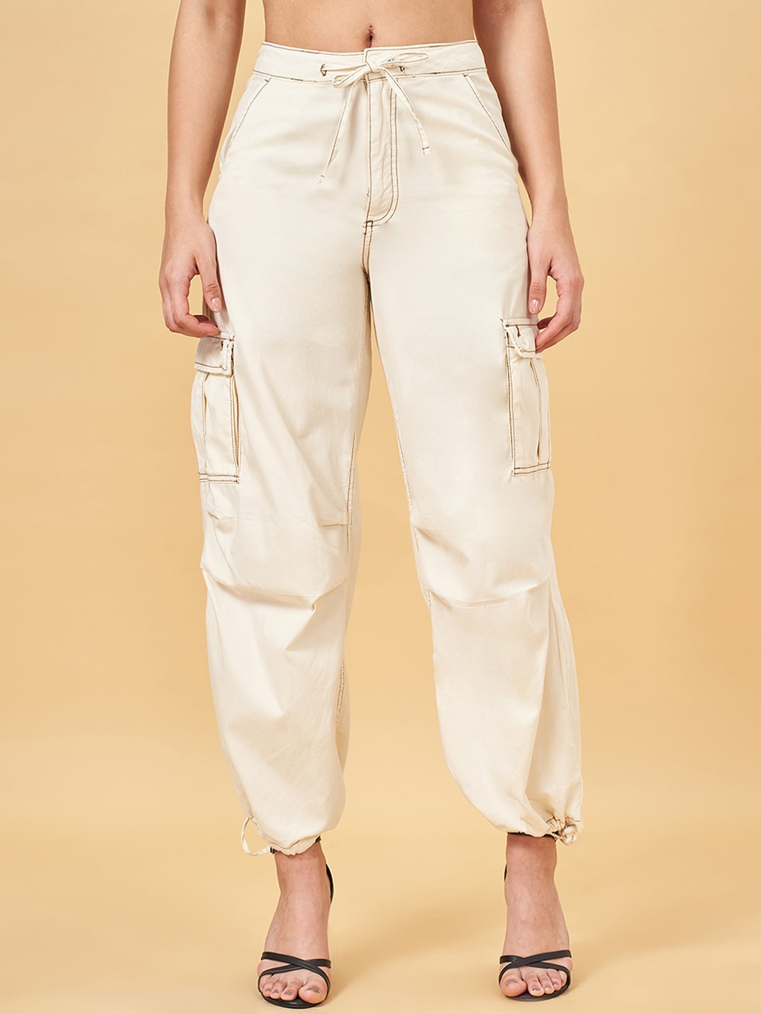 

SF JEANS by Pantaloons Women High-Rise Trousers, Cream
