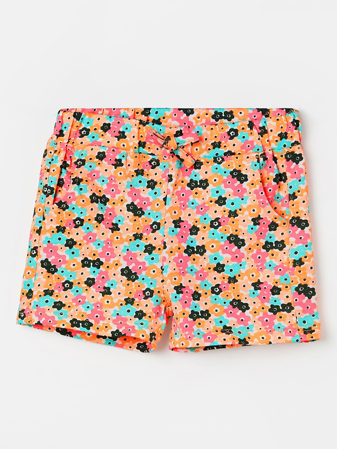 

Juniors by Lifestyle Girls Mid-Rise Floral Printed Cotton Shorts, Orange