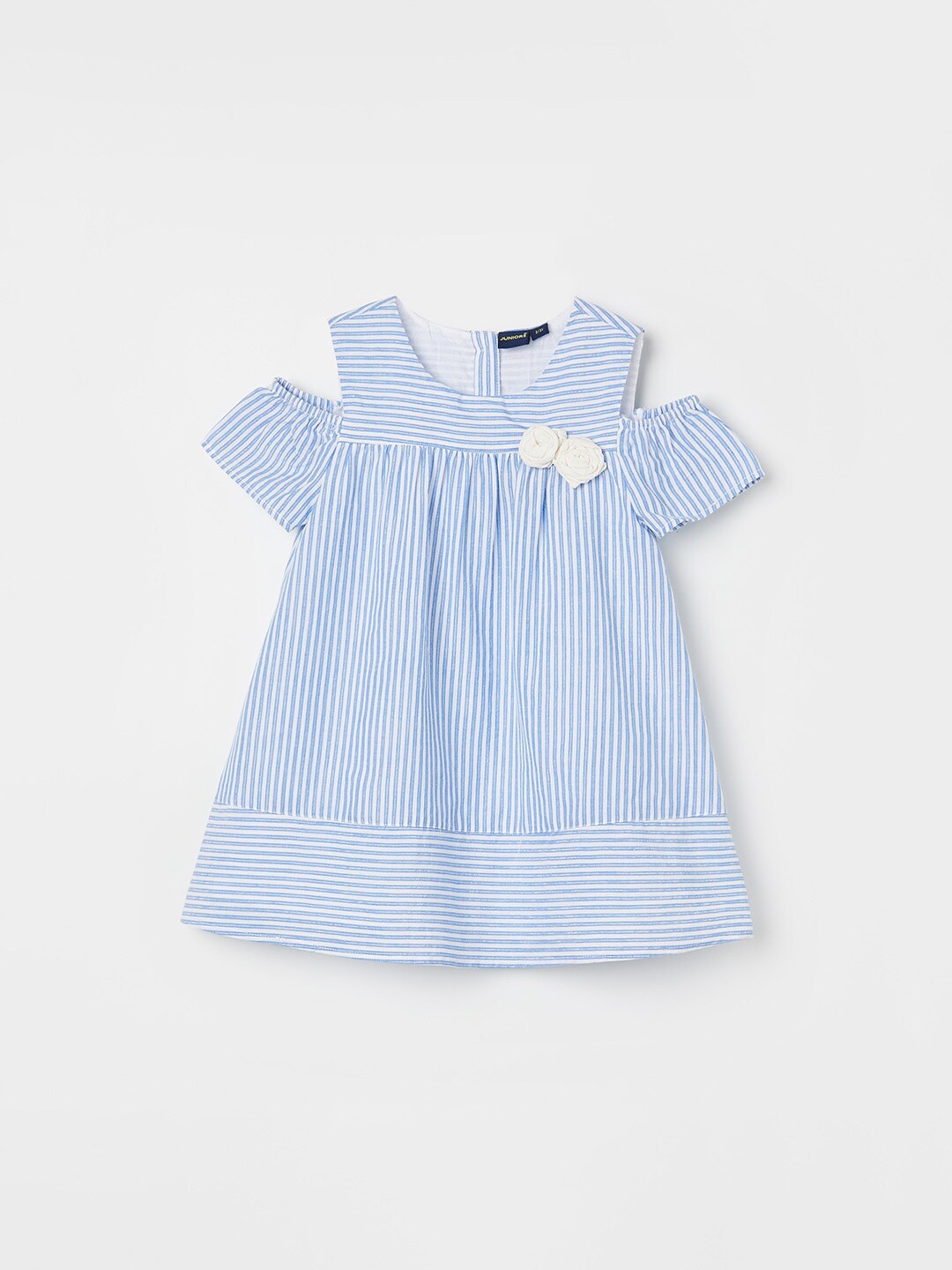 

Juniors by Lifestyle Girls Striped Cold-Shoulder Flared Cotton Empire Dress, Blue