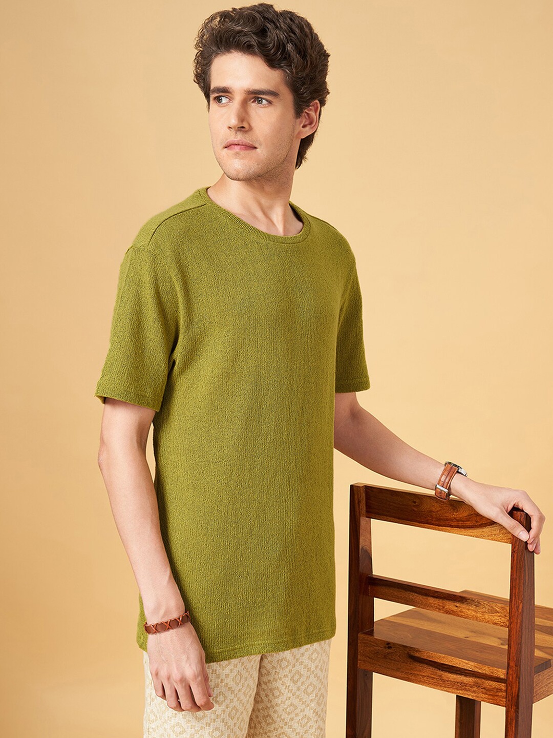 

7 Alt by Pantaloons Relaxed Fit Round Neck T-shirt, Olive