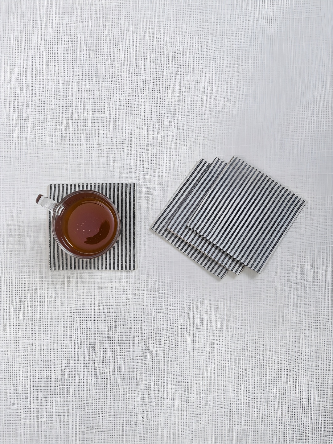 

Ratan Cart 4-Pcs White & Black Striped Cotton Coasters