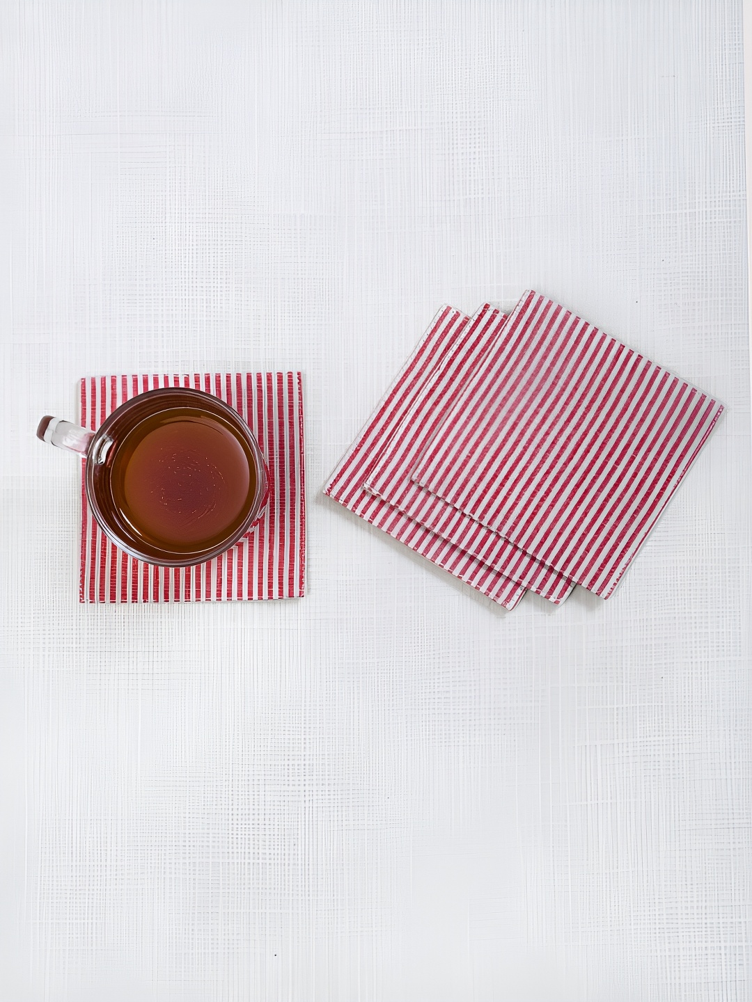 

Ratan Cart 4-Pcs White & Pink Striped Cotton Coasters