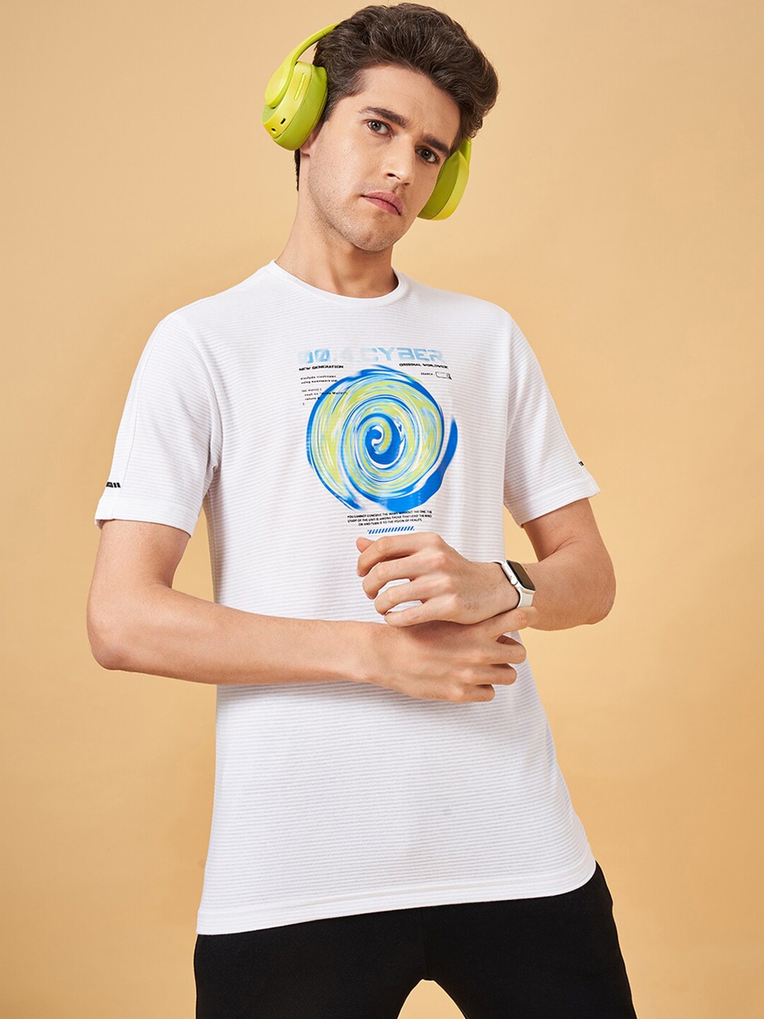 Ajile by Pantaloons Graphic Printed Round Neck Boxy T-shirt, White