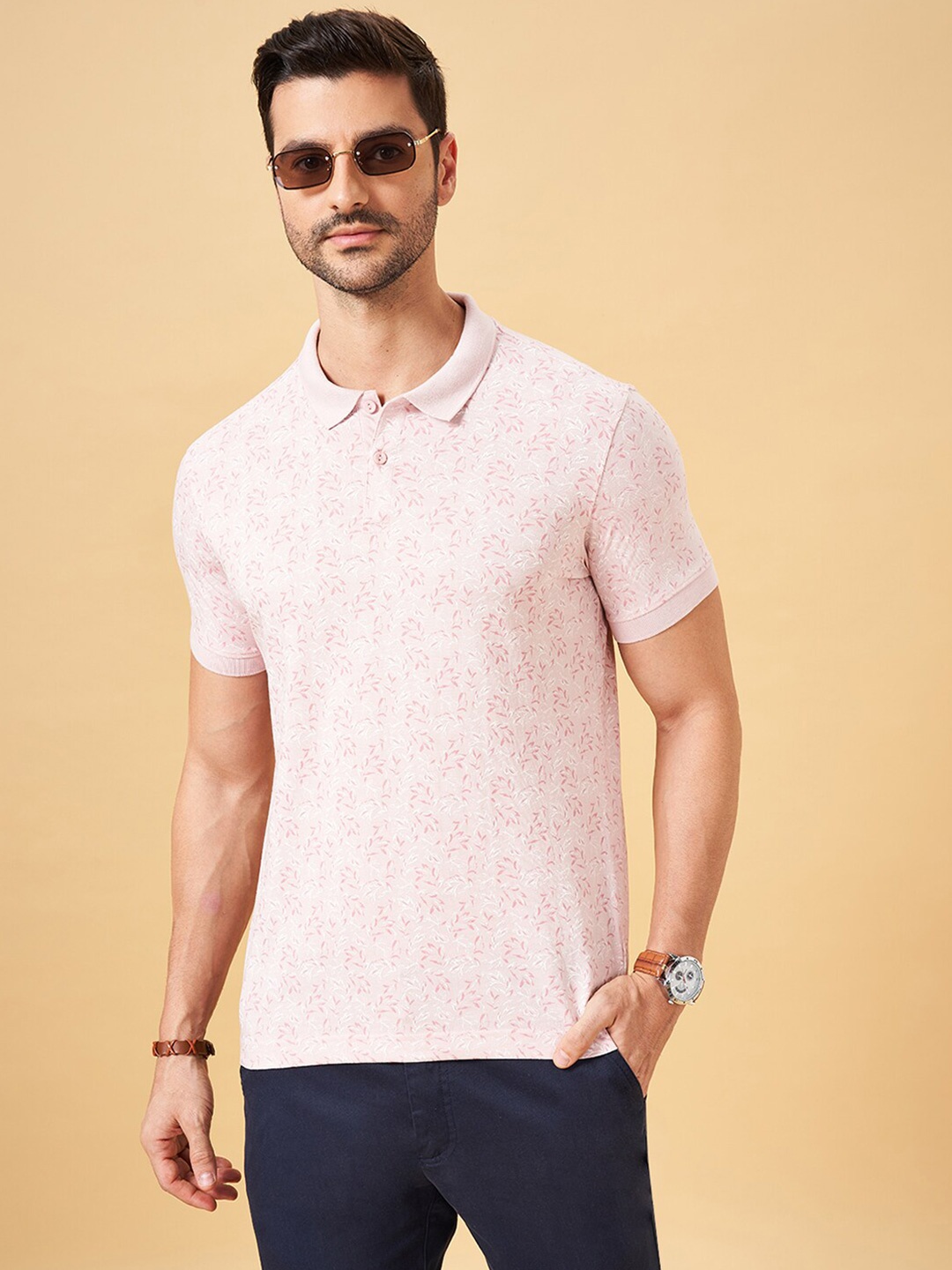 

BYFORD by Pantaloons Polo Collar Short Sleeves Cotton Slim Fit T-shirt, Pink