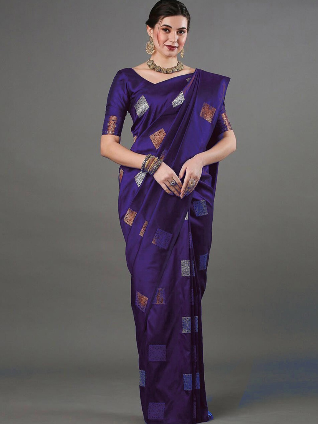 

Glorisa Ethnic Motifs Woven Design Zari Pure Silk Kanjeevaram Saree, Blue