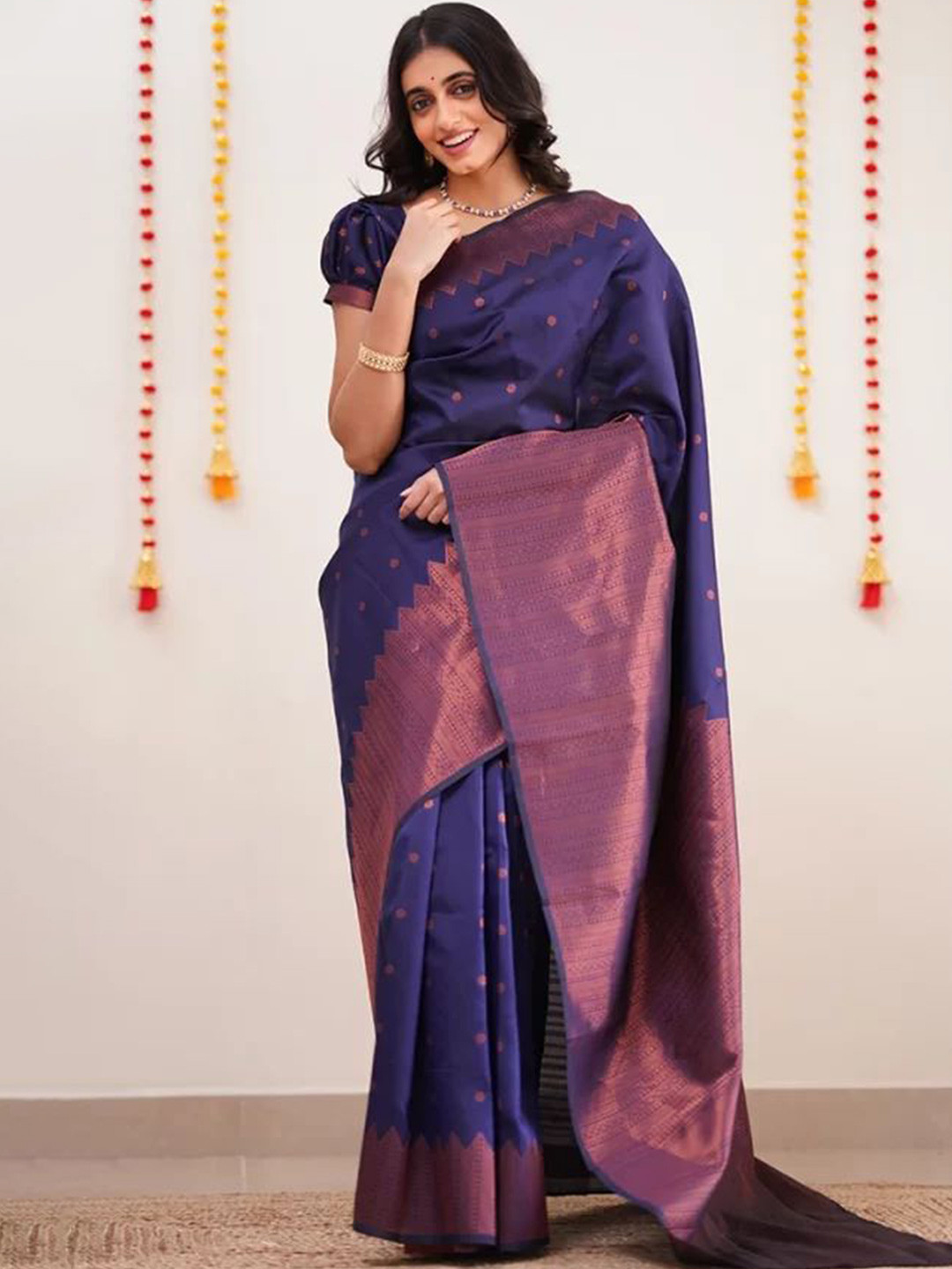 

Glorisa Woven Design Zari Pure Silk Tussar Saree, Blue
