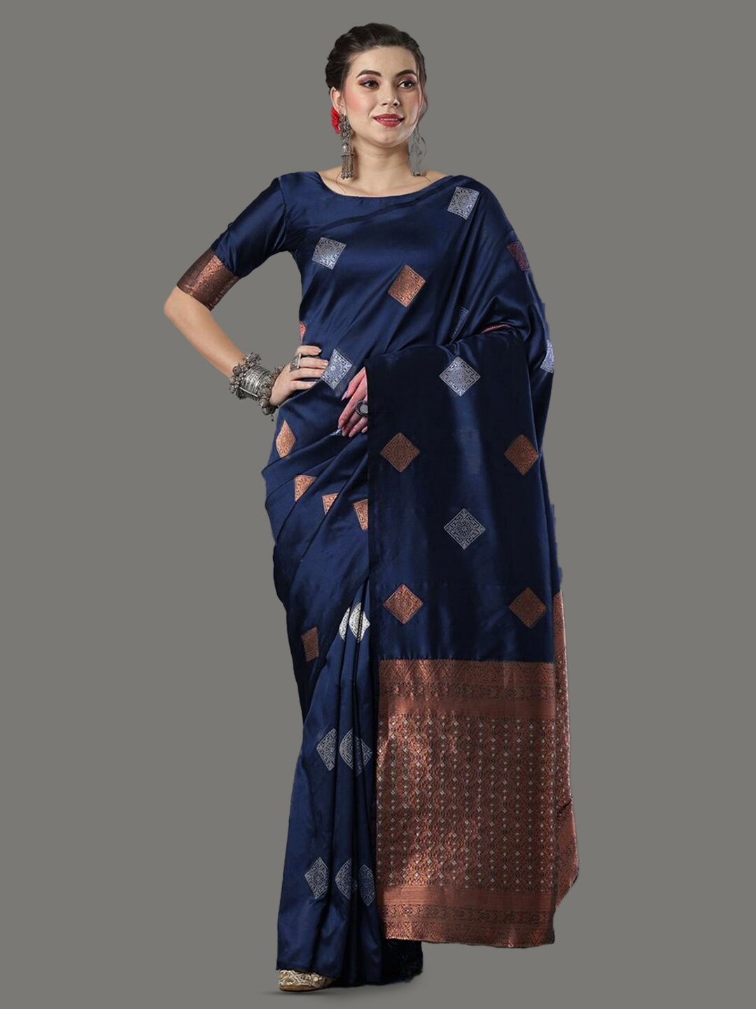 

Glorisa Ethnic Motifs Woven Design Zari Pure Silk Kanjeevaram Saree, Blue