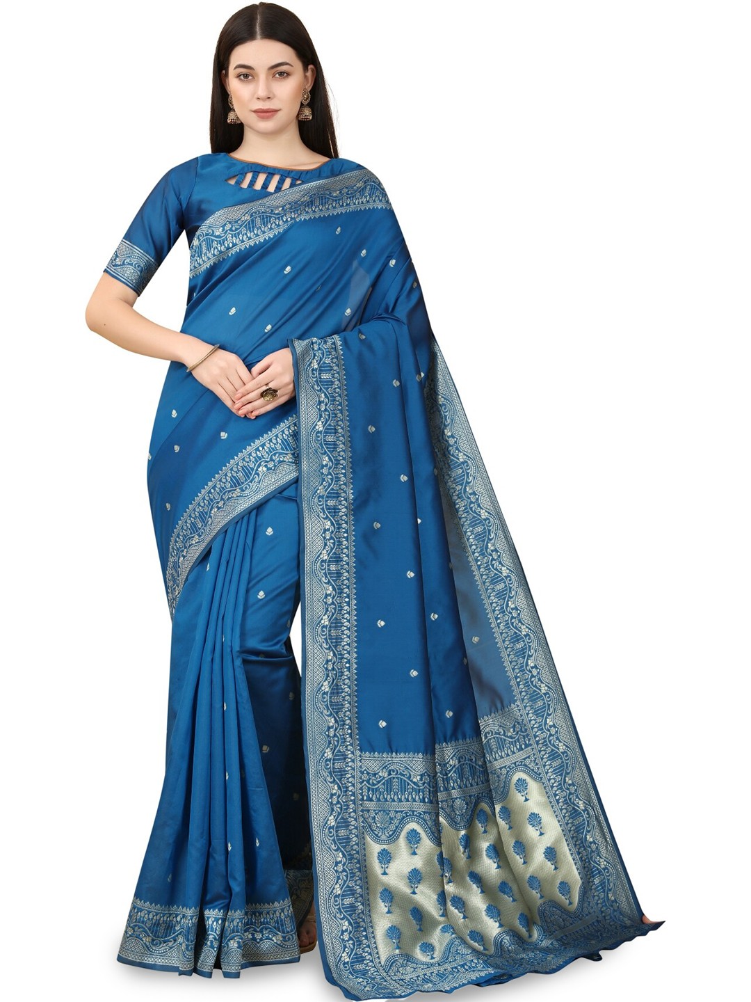

Glorisa Ethnic Motifs Zari Pure Silk Mysore Silk Saree, Blue