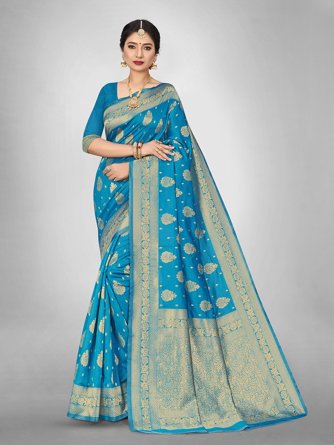 

Glorisa Floral Zari Woven Design Pure Silk Paithani Saree, Blue