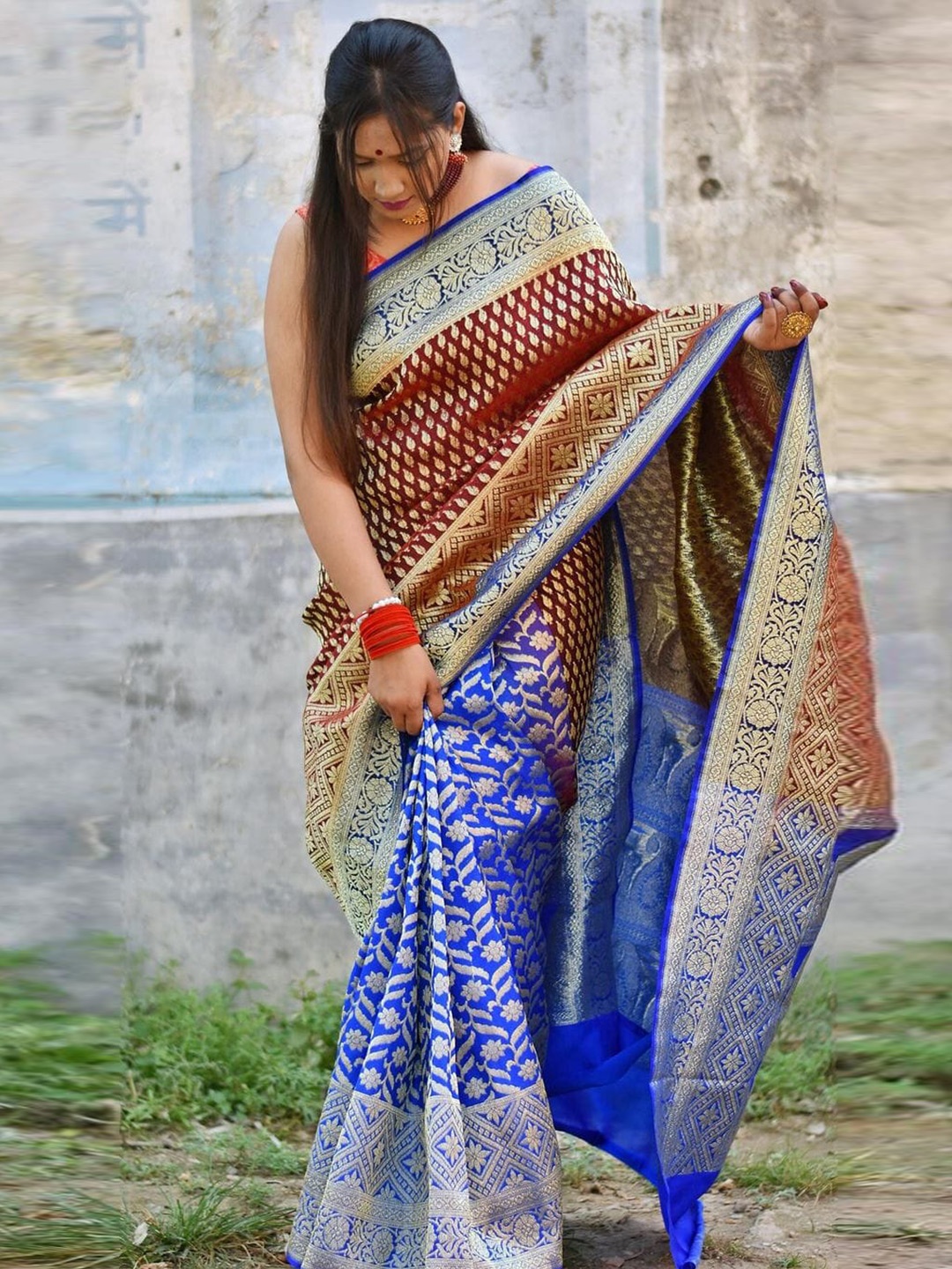 

Glorisa Ethnic Motifs Zari Pure Silk Mysore Silk Saree, Blue