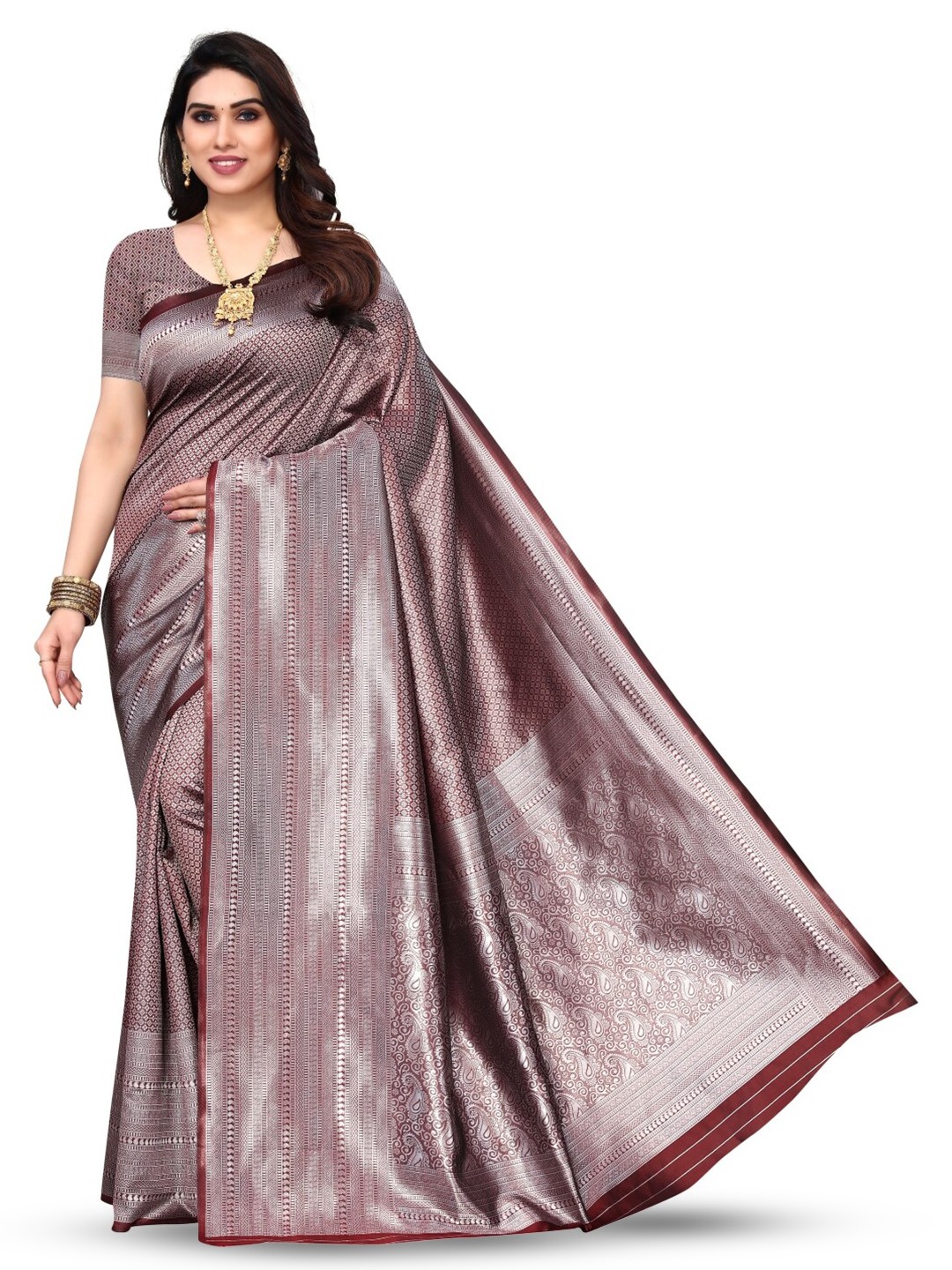 

Glorisa Woven Design Zari Pure Silk Tussar Saree, Maroon