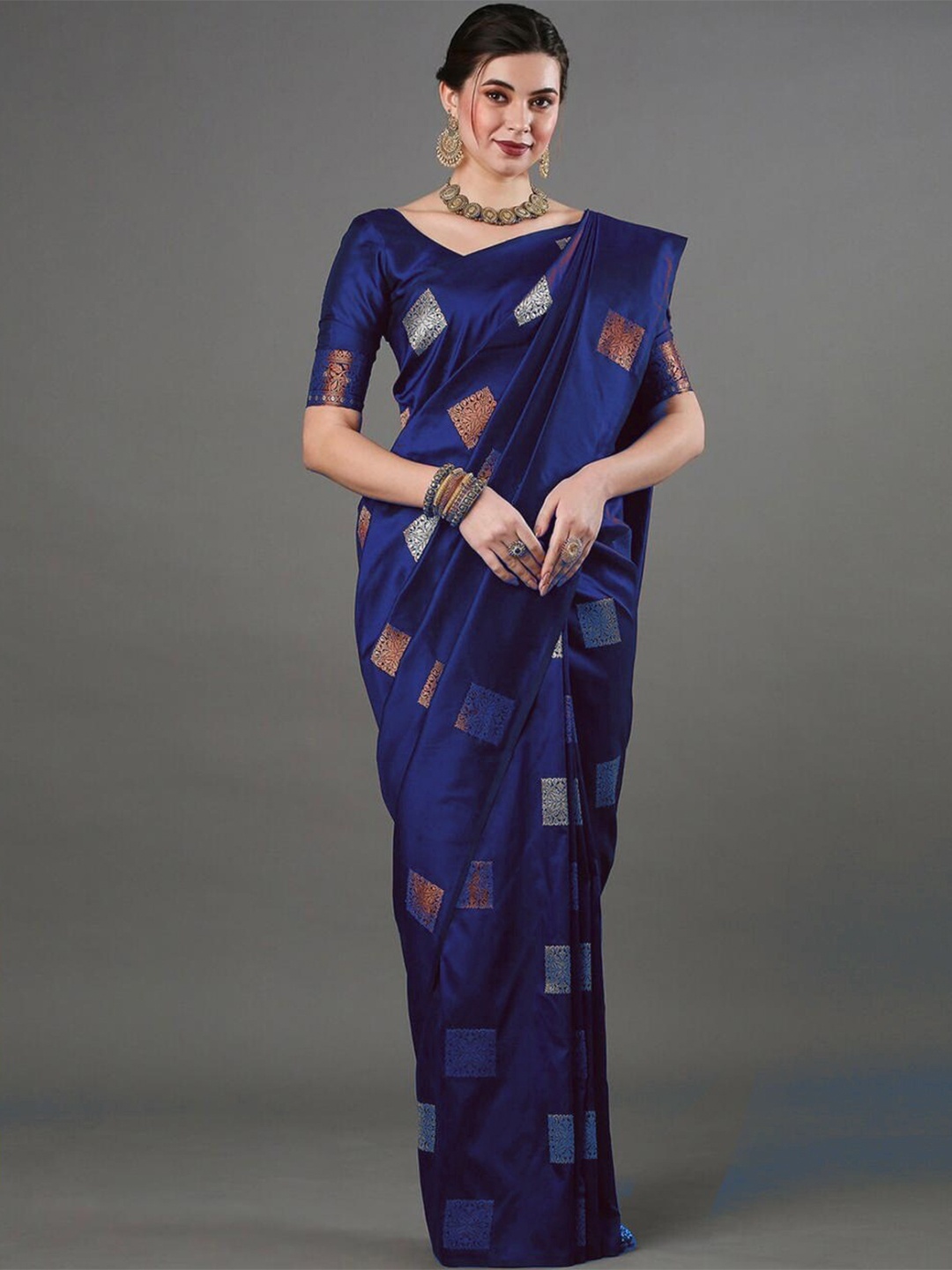 

Glorisa Ethnic Motifs Woven Design Zari Pure Silk Kanjeevaram Saree, Blue