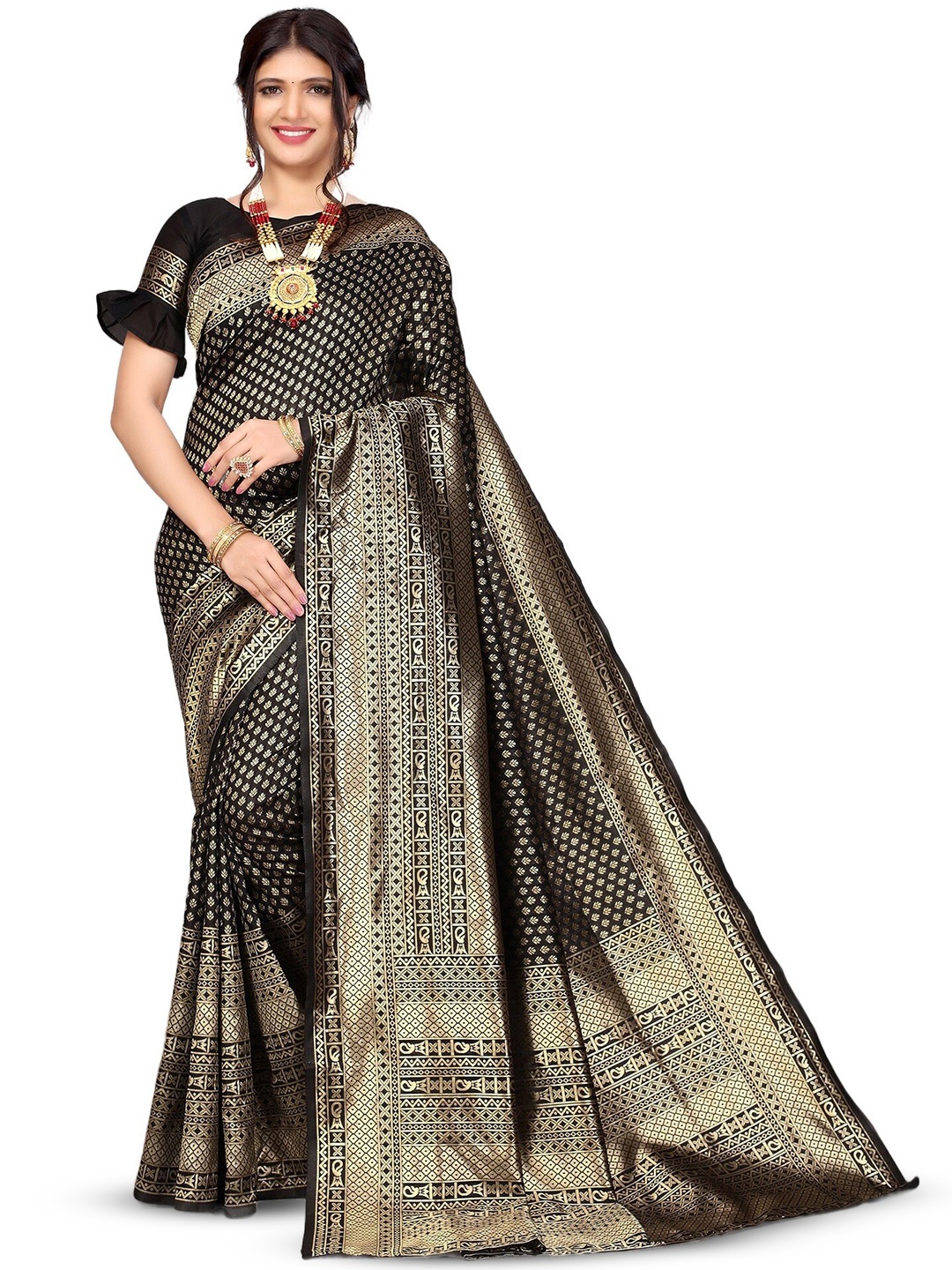 

Glorisa Ethnic Motifs Zari Woven Design Pure Silk Tussar Saree, Green