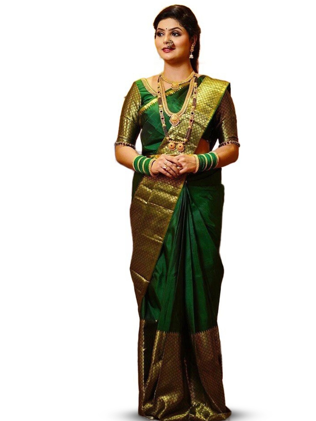 

Glorisa Ethnic Motifs Zari Pure Silk Kanjeevaram Saree, Green
