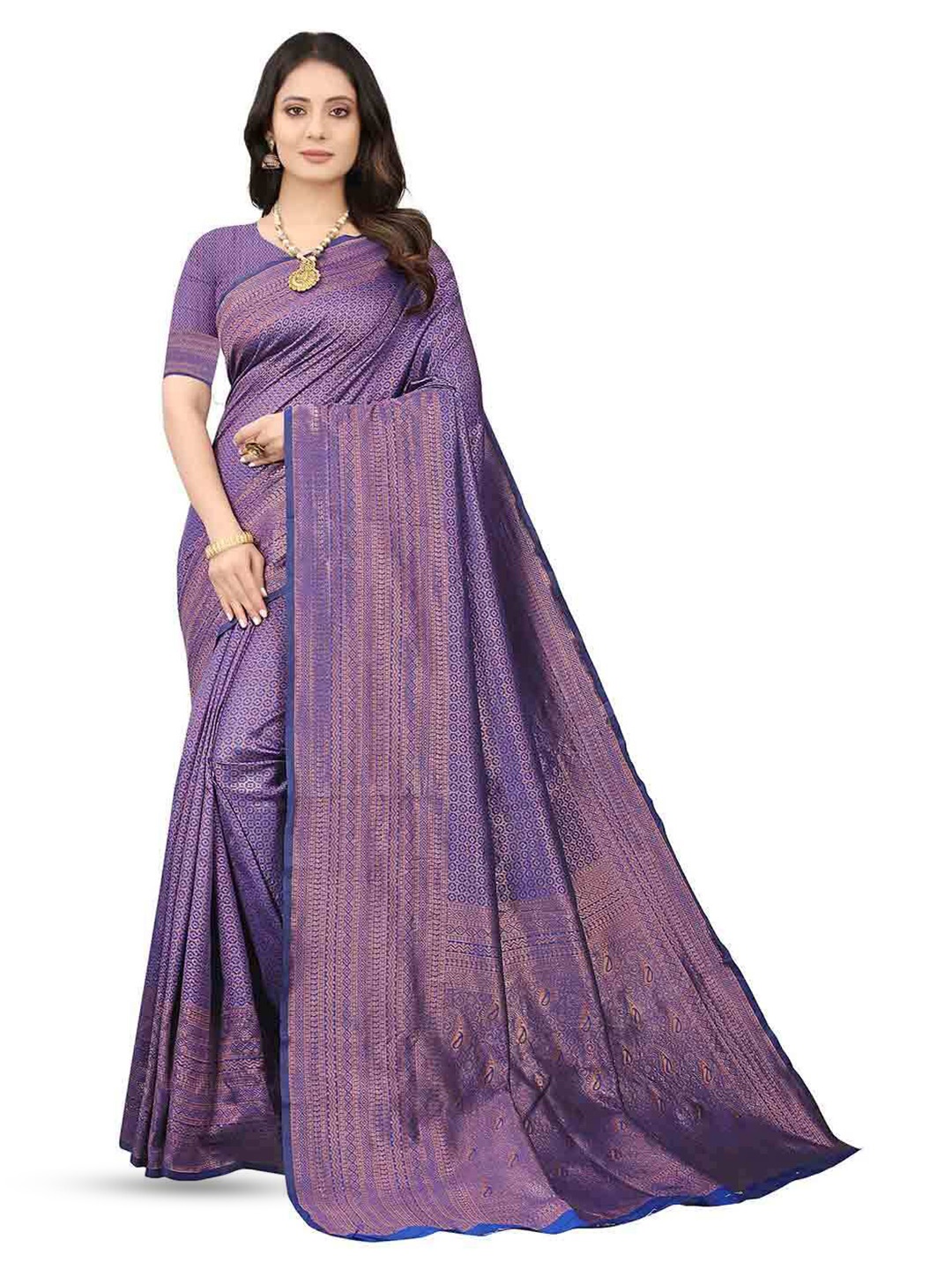 

Glorisa Ethnic Motifs Zari Pure Silk Kanjeevaram Saree, Purple