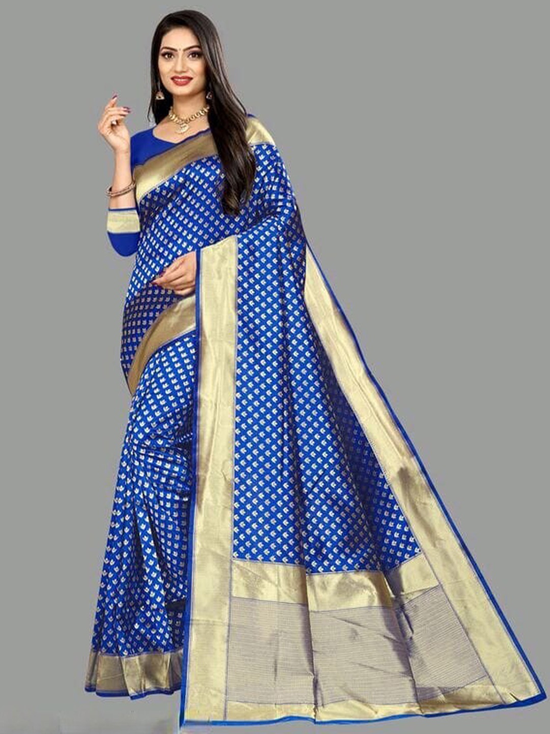 

Glorisa Ethnic Motifs Woven Design Zari Pure Silk Kanjeevaram Saree, Blue