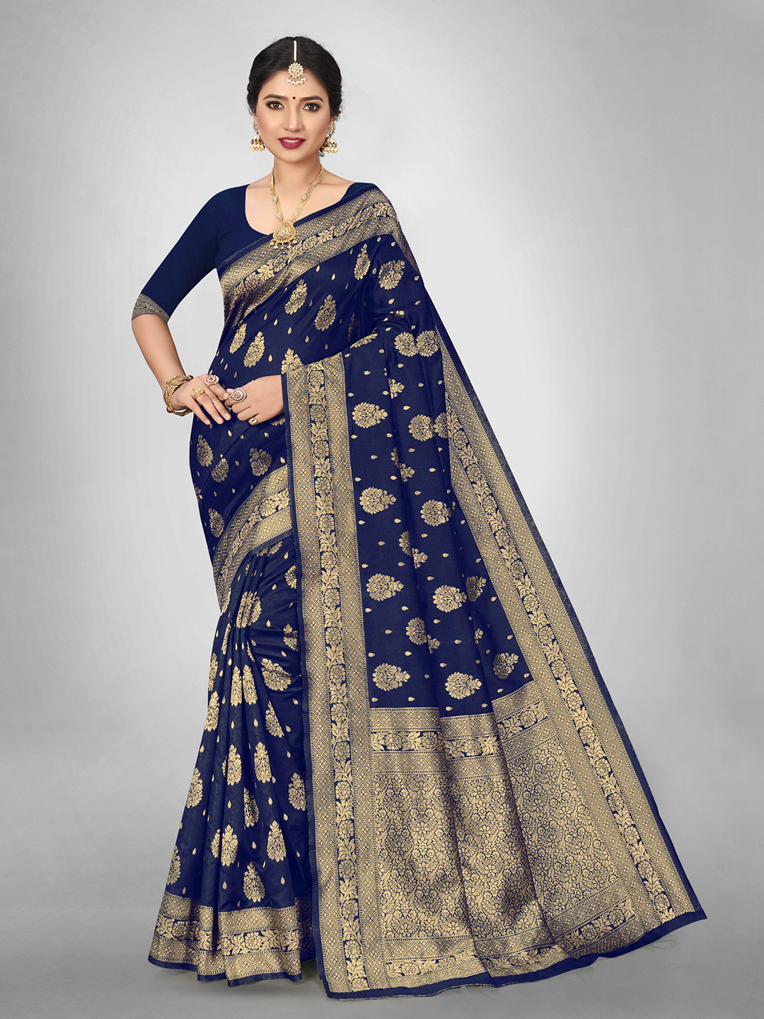 

Glorisa Ethnic Motifs Woven Design Kanjeevaram Saree, Blue