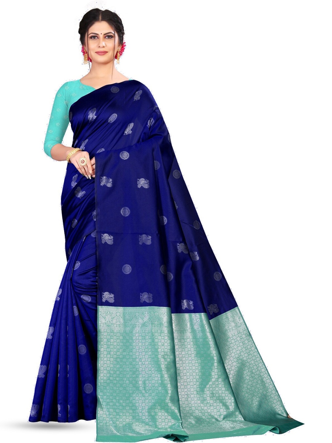 

Glorisa Woven Design Zari Pure Silk Paithani Saree, Blue