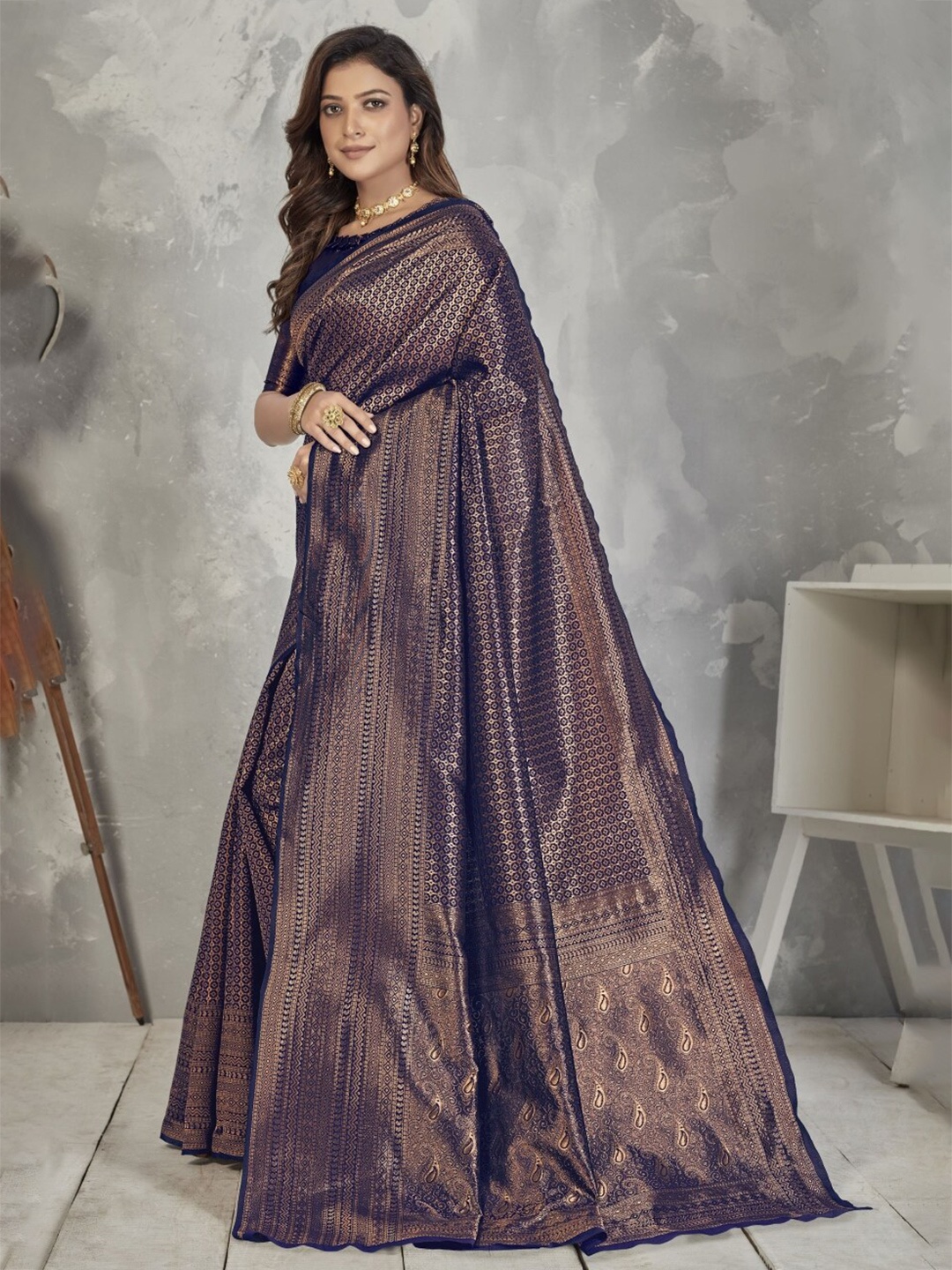

Glorisa Ethnic Motifs Zari Pure Silk Kanjeevaram Saree, Blue