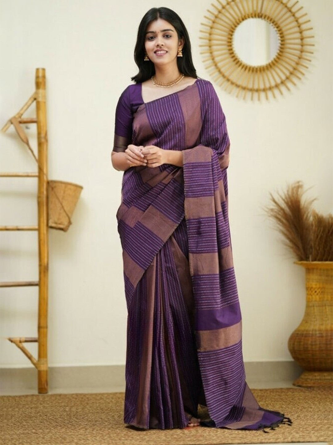

Glorisa Woven Design Zari Pure Silk Mysore Silk Saree, Purple