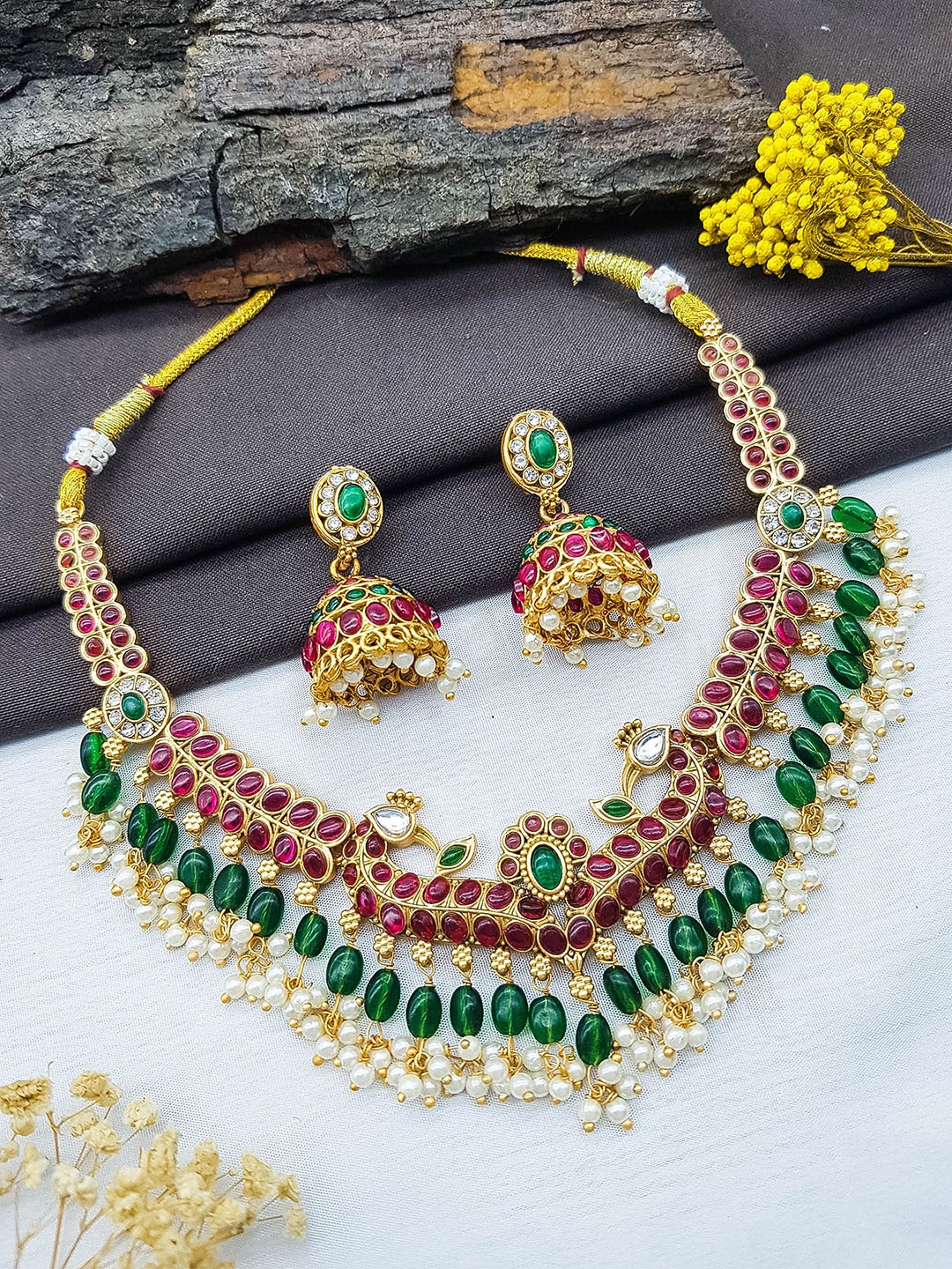 

GRIIHAM Gold-Plated AD Studded Jewellery Set