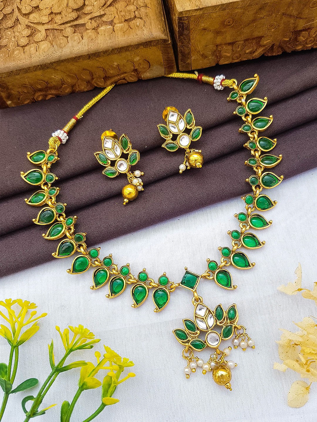 

GRIIHAM Gold Plated AD Studded & Beaded Jewellery Set