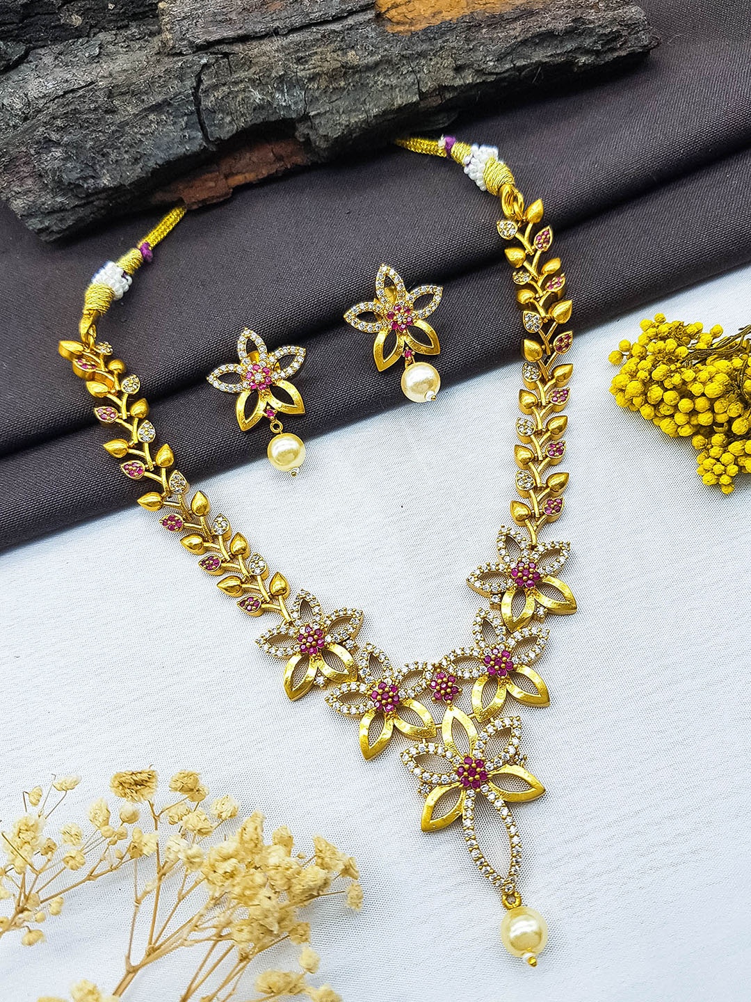 

GRIIHAM Gold-Plated Cubic Zirconia Studded Necklace & Earrings