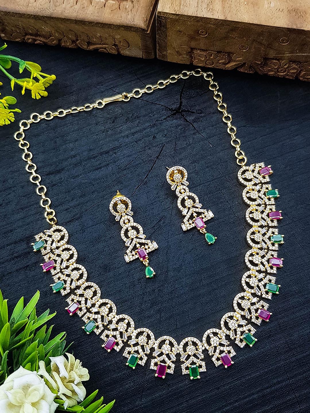 

GRIIHAM Gold-Plated AD-Studded Jewellery Set