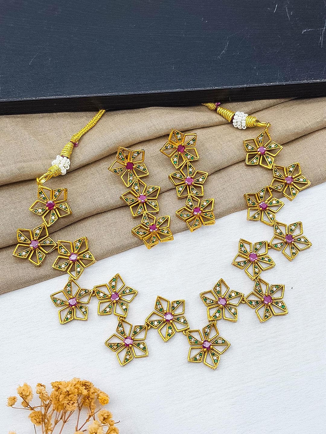 

GRIIHAM Gold-Plated American Diamond Studded Necklace & Earrings