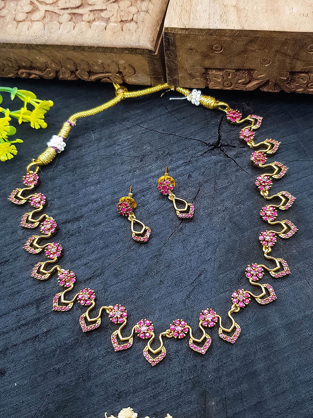 

GRIIHAM Gold Plated American Diamond Studded Jewellery Set