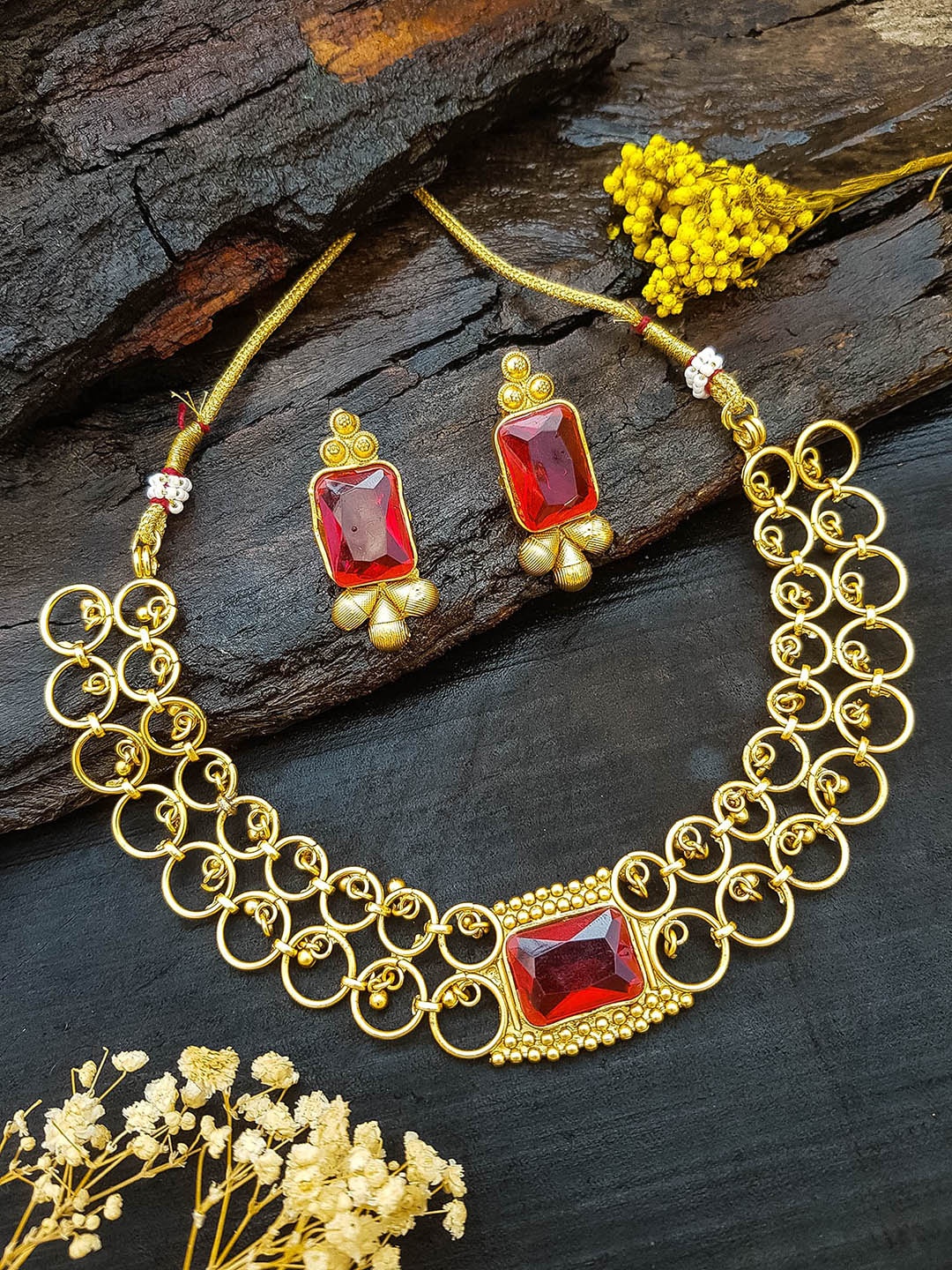 

GRIIHAM Gold-Plated American Diamond Studded Jewellery Set