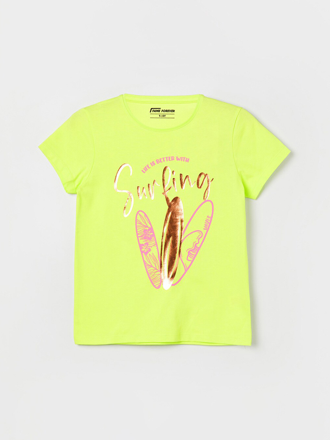 

Fame Forever by Lifestyle Girls Typography Printed Round Neck Cotton T-shirt, Yellow