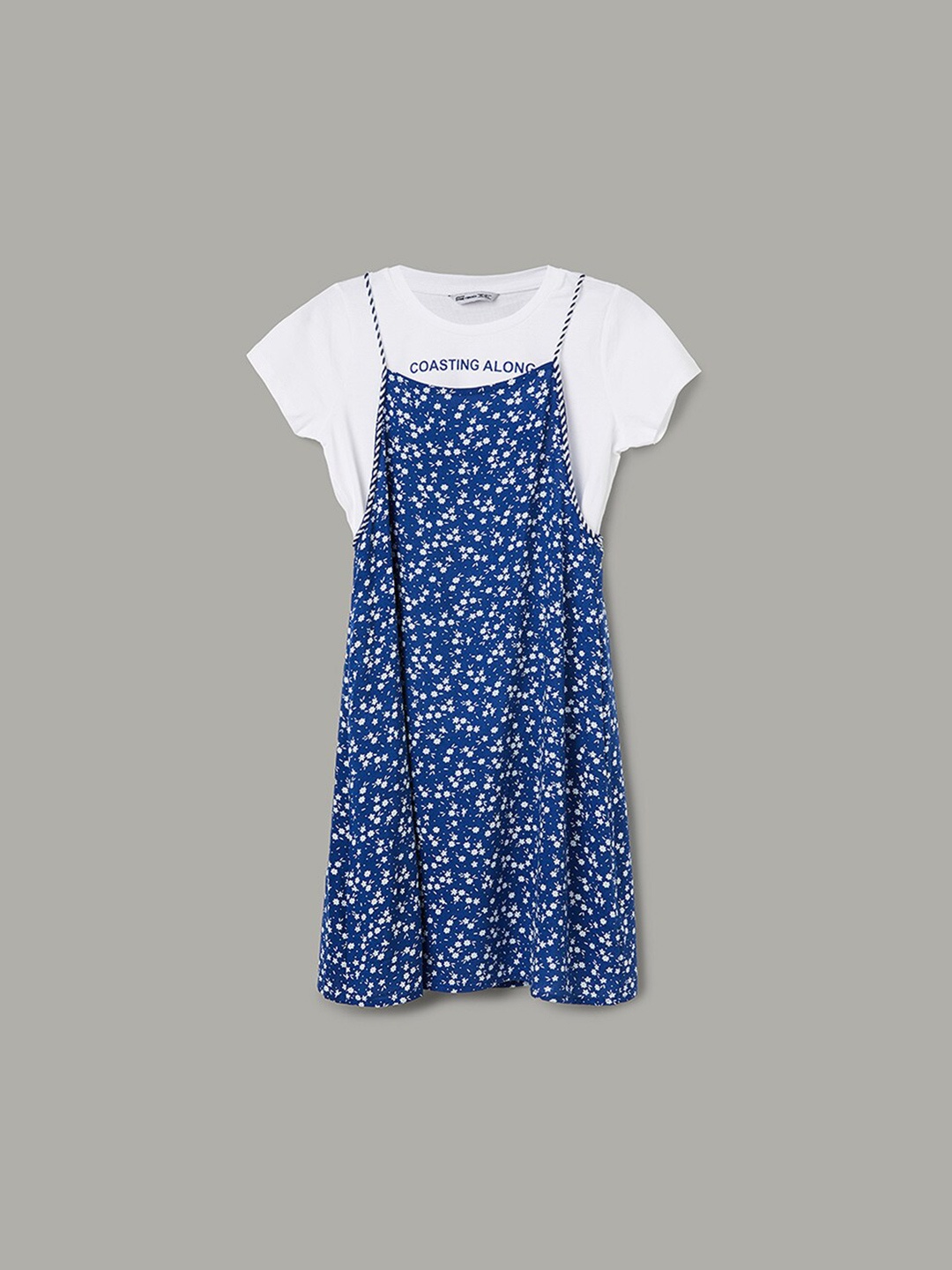 

Fame Forever by Lifestyle Girls Floral Printed Flared Pinafore Dress, Blue