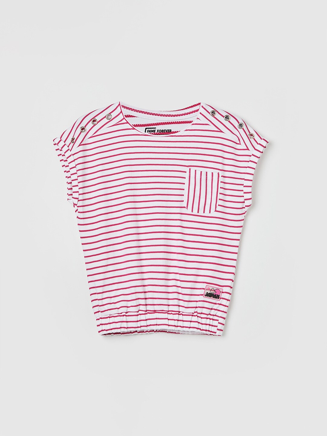 

Fame Forever by Lifestyle Girls Striped Round Neck Cotton T-shirt, Pink