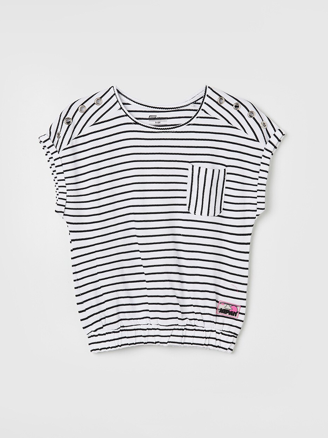 

Fame Forever by Lifestyle Girls Striped Monochrome Pockets T-shirt, Black