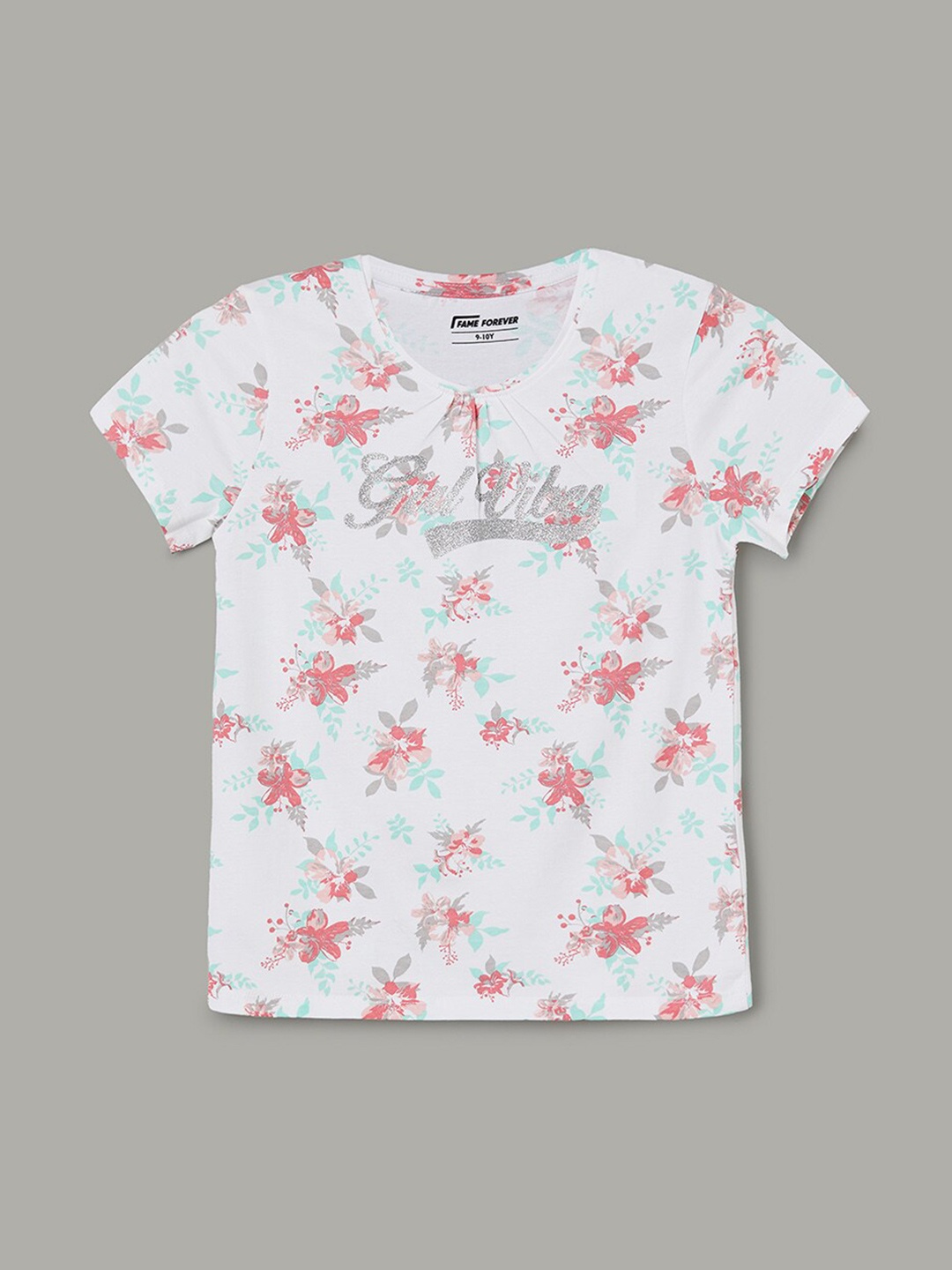 

Fame Forever by Lifestyle Girls Floral Printed Round Neck Cotton T-shirt, White