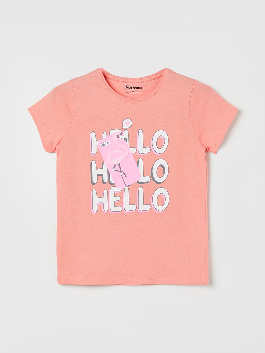 

Fame Forever by Lifestyle Girls Typography Printed Round Neck Short Sleeves Cotton T-shirt, Peach