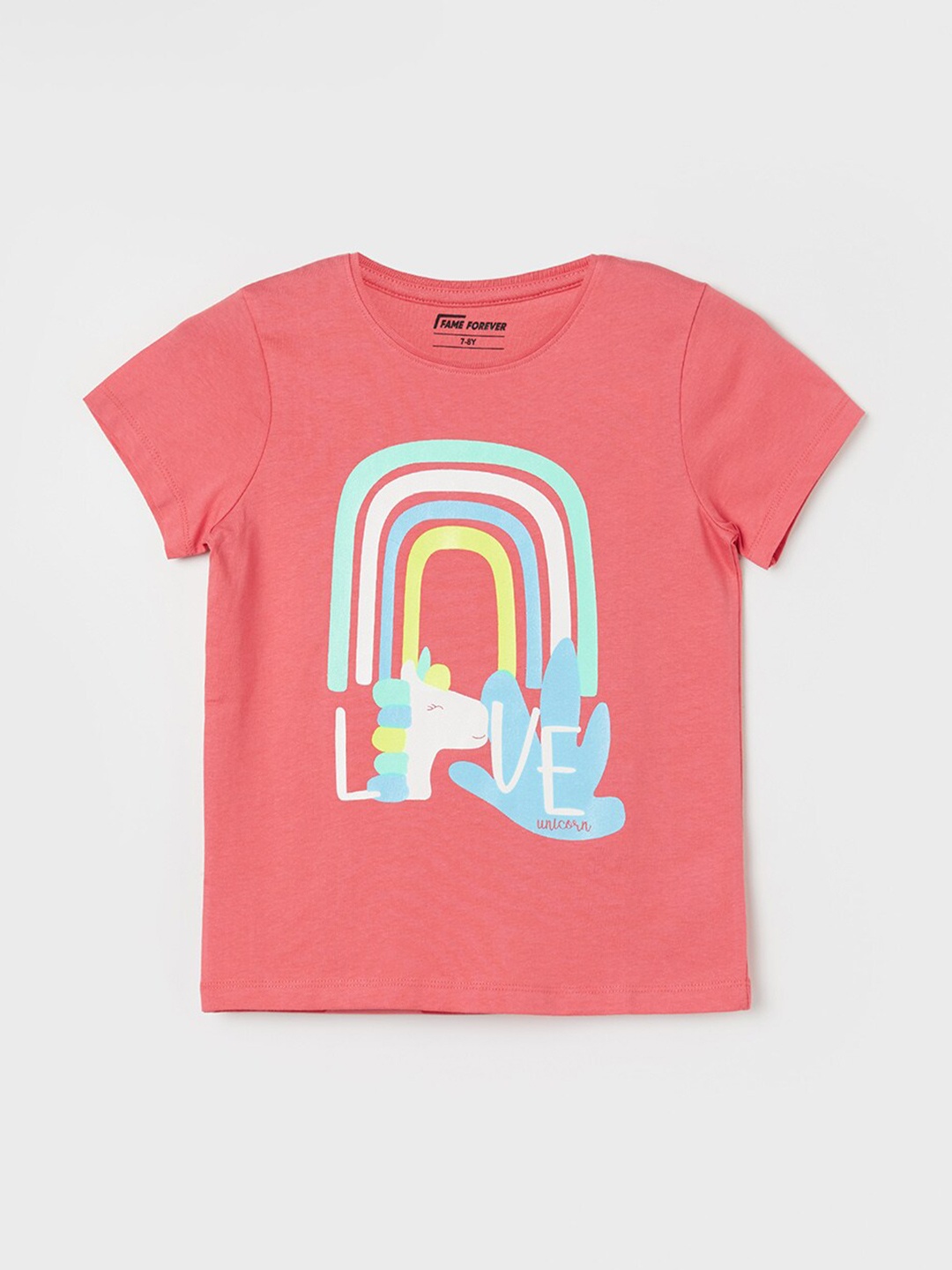 

Fame Forever by Lifestyle Girls Printed Cotton T-shirt, Coral