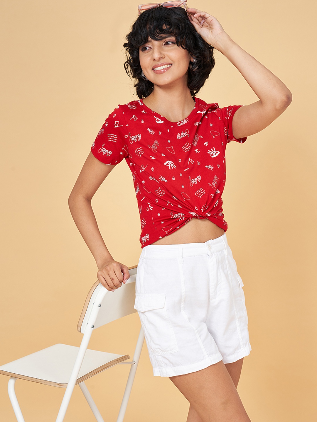 

Honey by Pantaloons Graphic Printed Round Neck Cotton T-shirt, Red