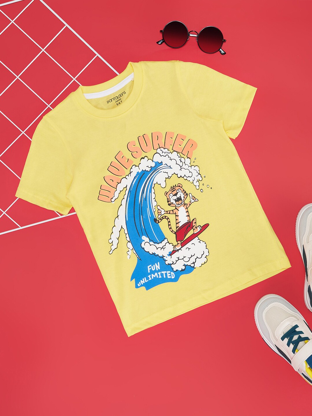 

Pantaloons Junior Boys Round Neck Printed Cotton T-shirt, Yellow