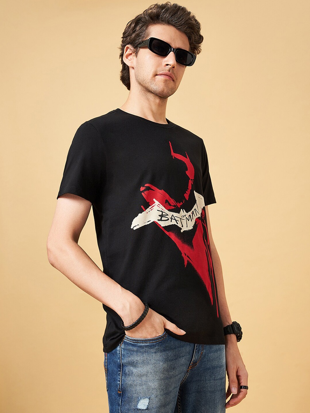 

SF JEANS by Pantaloons Graphic Printed Slim Fit Cotton T-shirt, Black