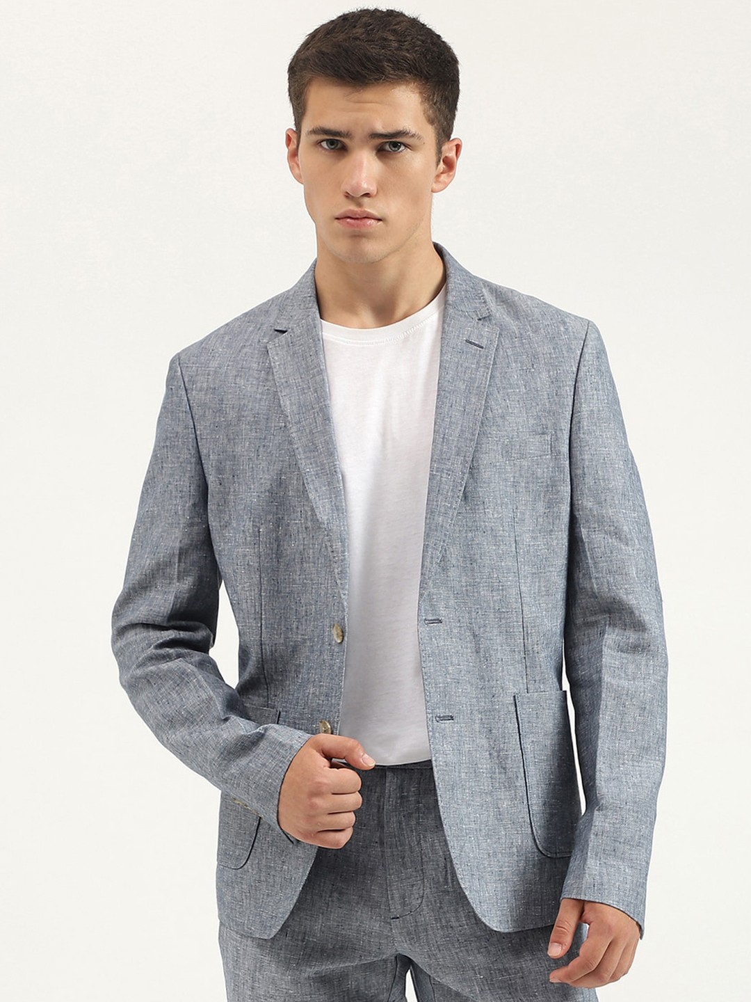 

United Colors of Benetton Slim-Fit Pure Linen Single-Breasted Blazer, Grey