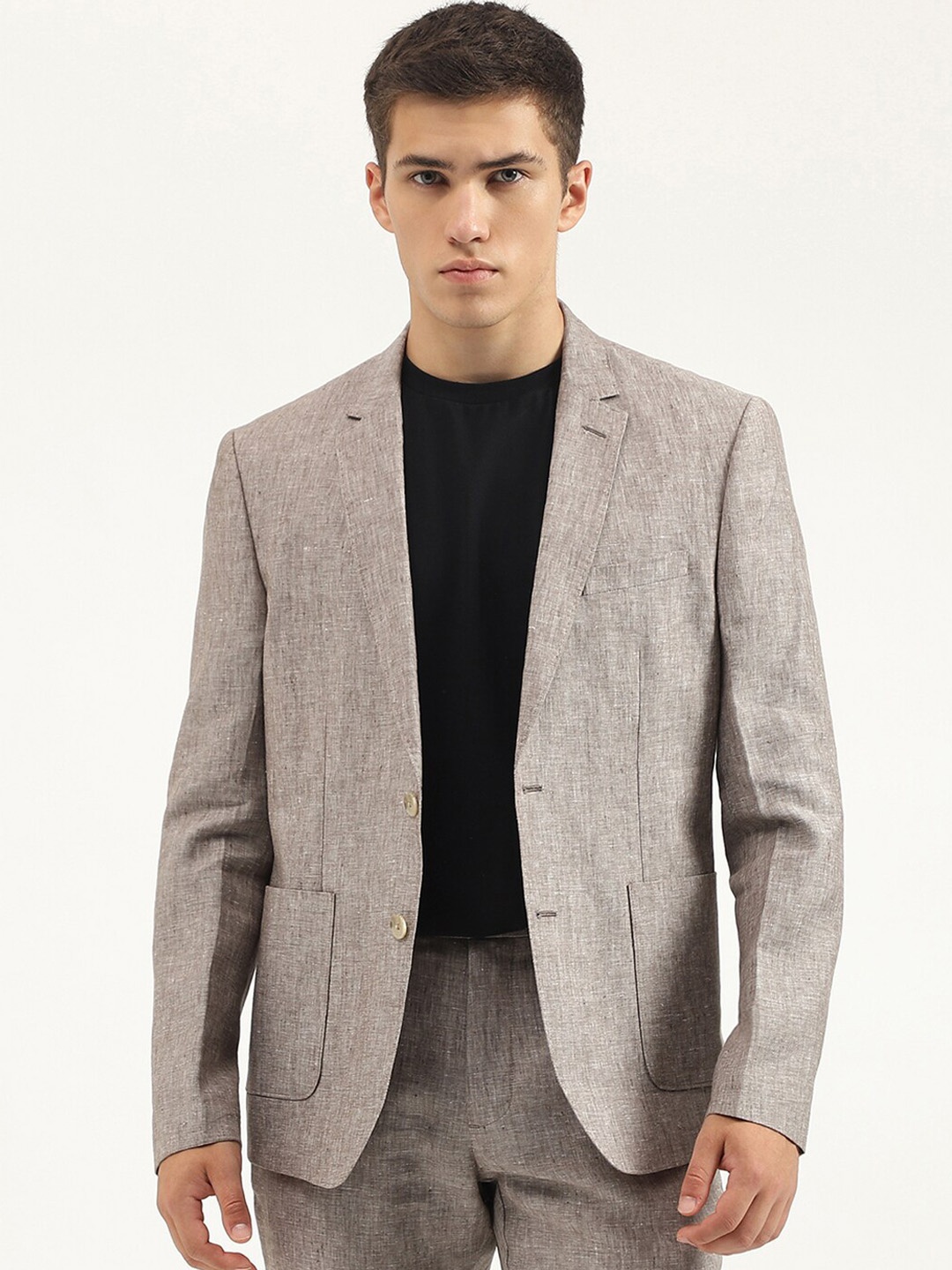 

United Colors of Benetton Slim-Fit Pure Linen Single-Breasted Blazer, Grey