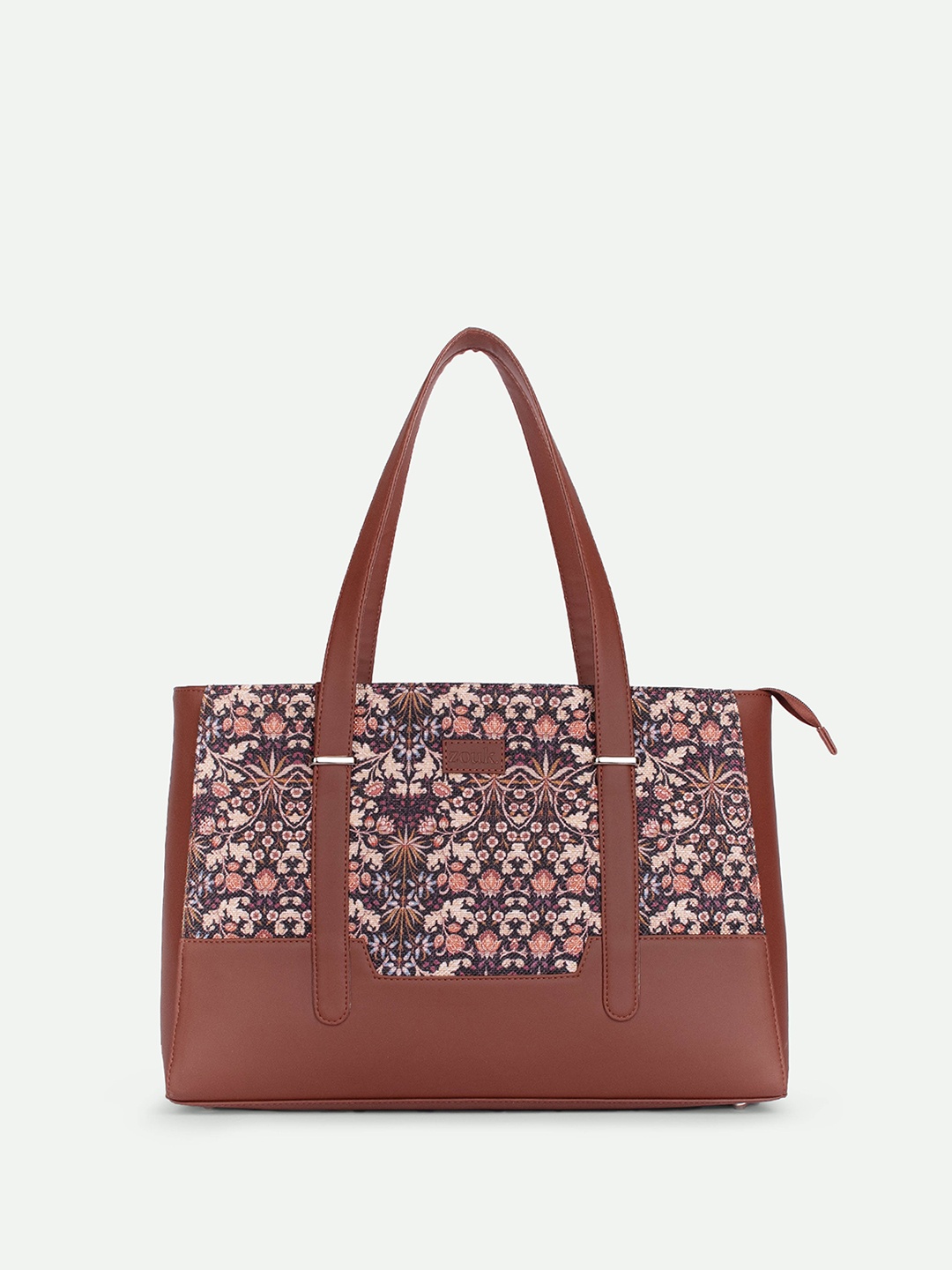 

ZOUK Floral Printed Structured Shoulder Bag, Brown