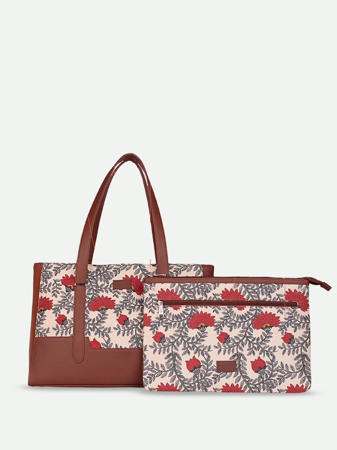 

ZOUK Floral Printed Structured Shoulder Bag, Beige