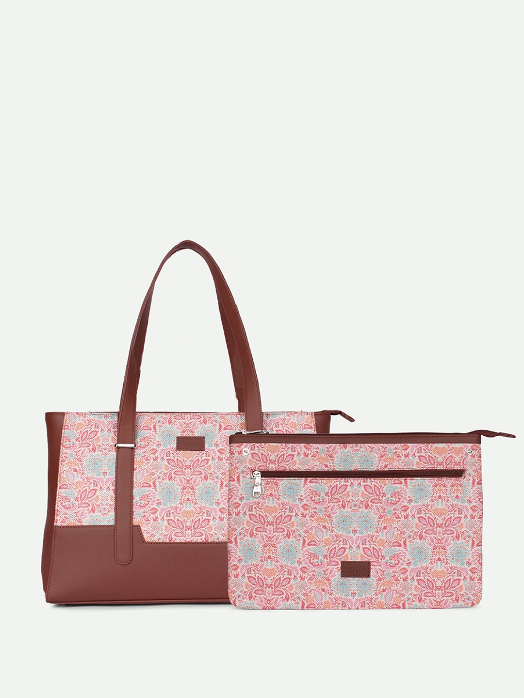 

ZOUK Mangalore Blossoms Printed Structured Tote Bag, Brown