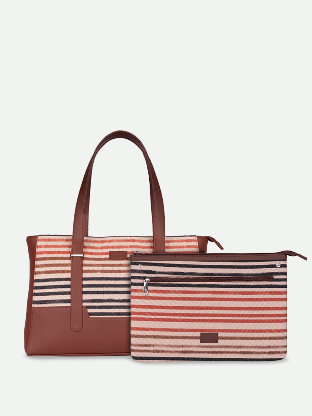

ZOUK Striped Structured Shoulder Bag, Beige