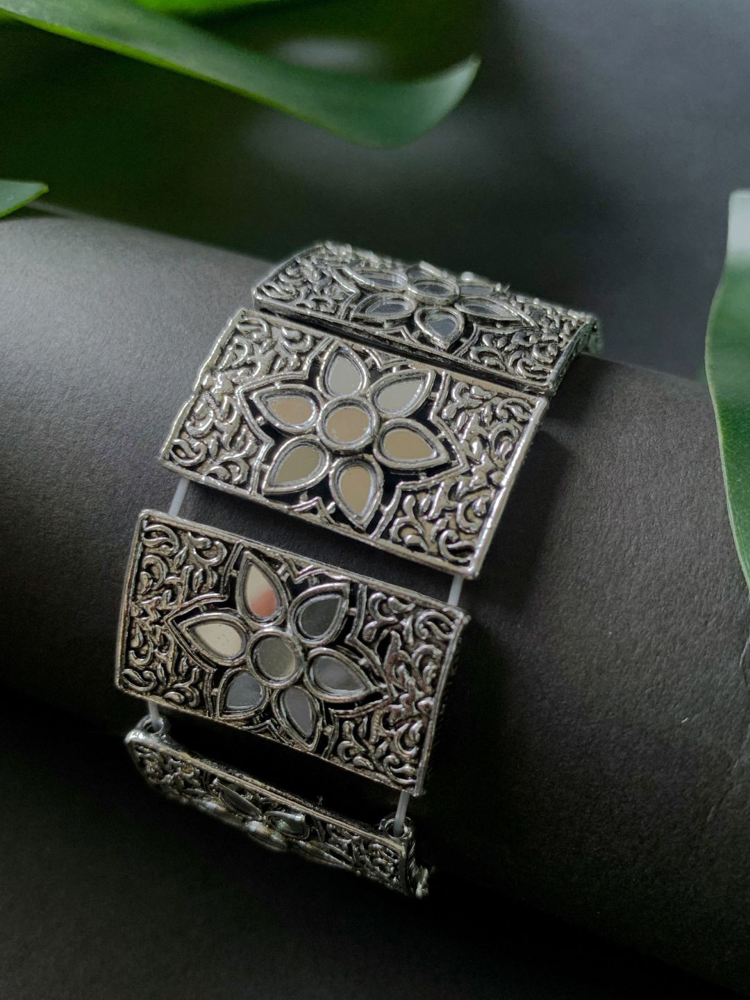 

I Jewels Oxidised Silver-Plated Cuff Bracelet