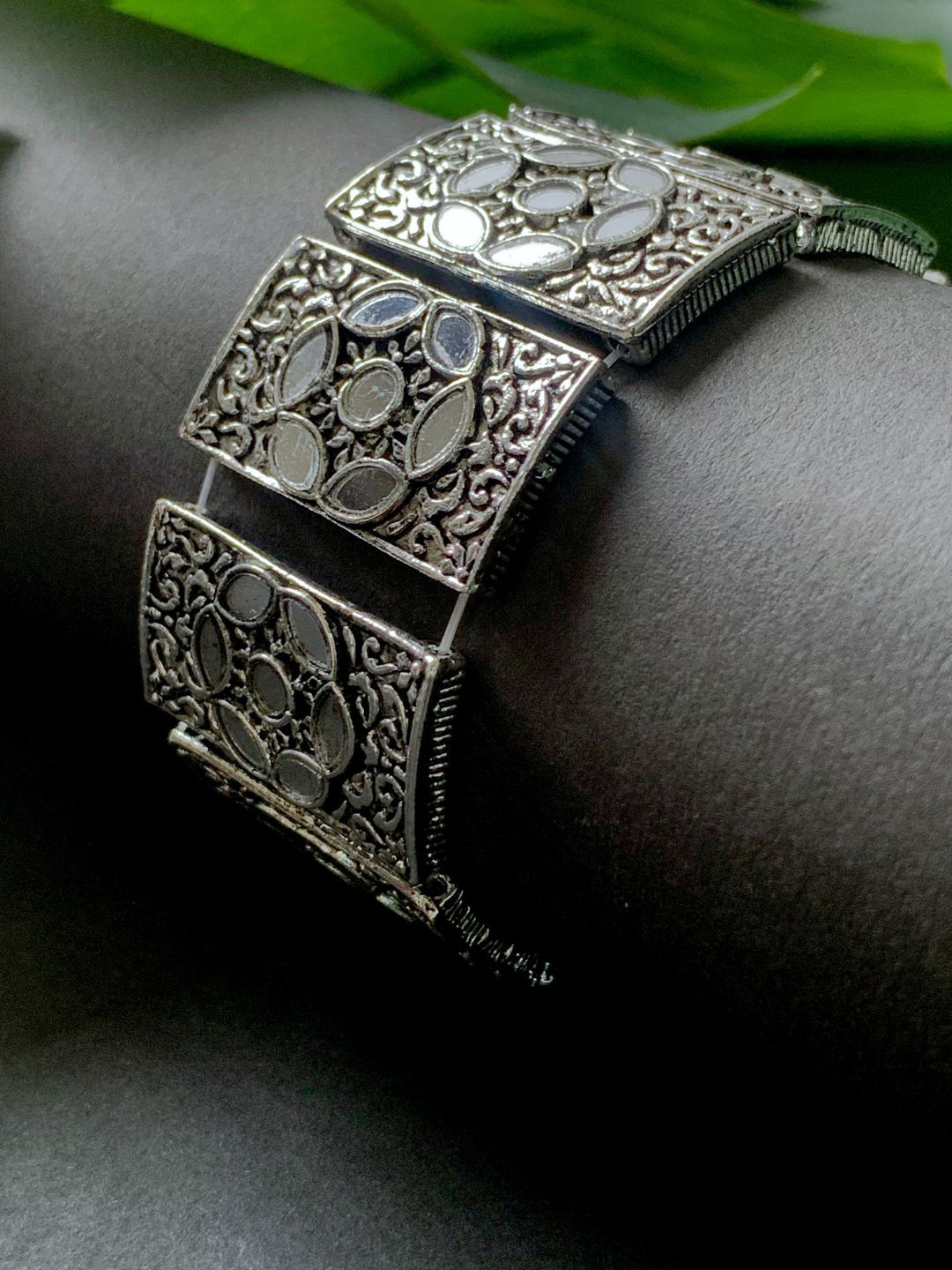 

I Jewels Oxidised Silver-Plated Kada Bracelet